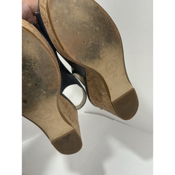 Michael Kors Women's Natalia Sling Back Wedge Cork Sandal Leather Peep‎ Toe 5M - Picture 6 of 9